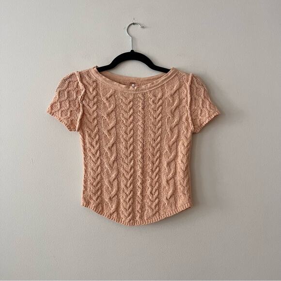 Free People Baby Cable Knit Short Sleeve Sweater in Peach - Picture 4 of 8
